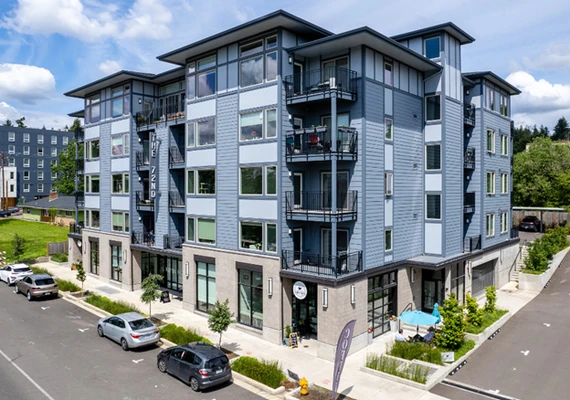 A mixed-use commercial building